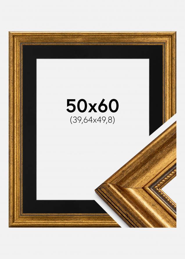 Ram med passepartou Frame Rokoko Gold 50x60 cm - Picture Mount Black 16x20 inches
