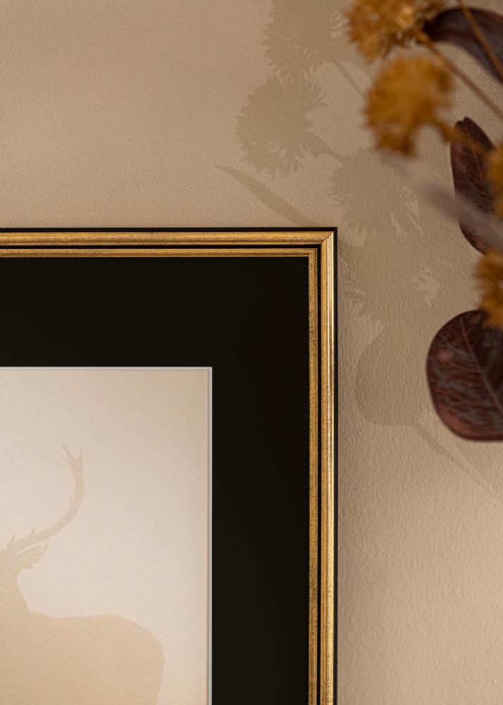 Ram med passepartou Frame Horndal Gold 45x60 cm - Picture Mount Black 12x18 inches