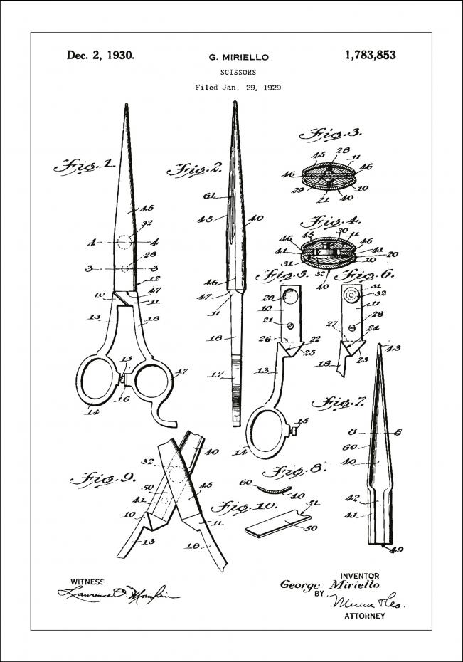Bildverkstad Patent drawing - Scissors - White Poster