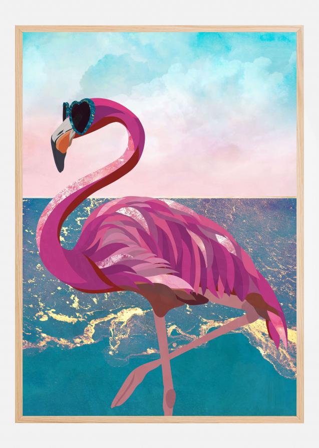 Bildverkstad Flamingo goes to the beach Poster