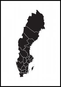Bildverkstad Map of Sweden Black Poster