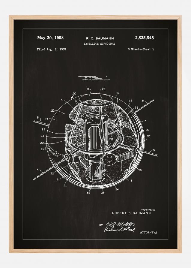 Bildverkstad Patent drawing - Satellite - Black Poster