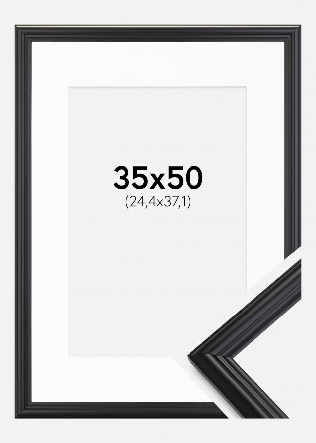 Ram med passepartou Frame Siljan Black 35x50 cm - Picture Mount White 10x15 inches