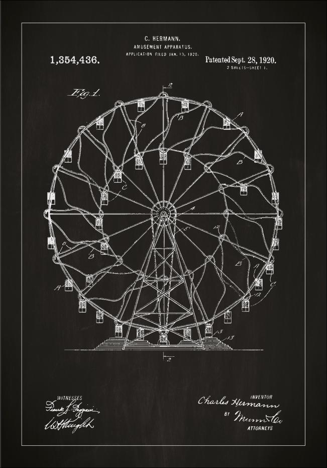 Bildverkstad Patent drawing - Ferris wheel - Black Poster