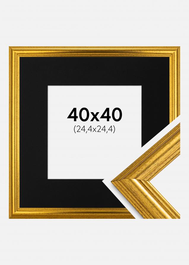 Ram med passepartou Frame Västkusten Gold 40x40 cm - Picture Mount Black 10x10 inches