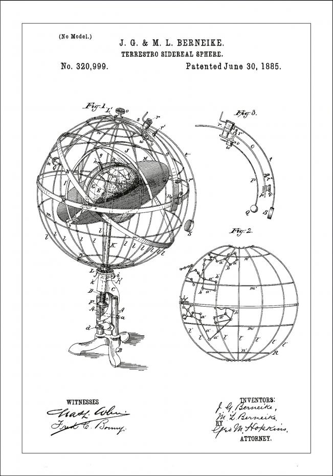 Bildverkstad Patent drawing - Astronomical globe - White Poster