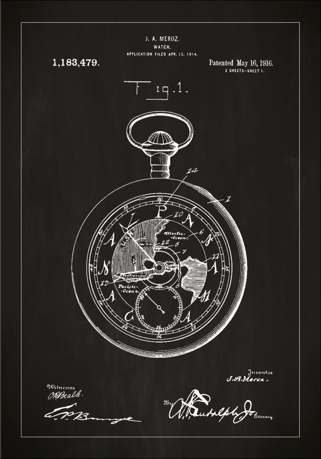 Bildverkstad Patent drawing - Pocketwatch - Black Poster