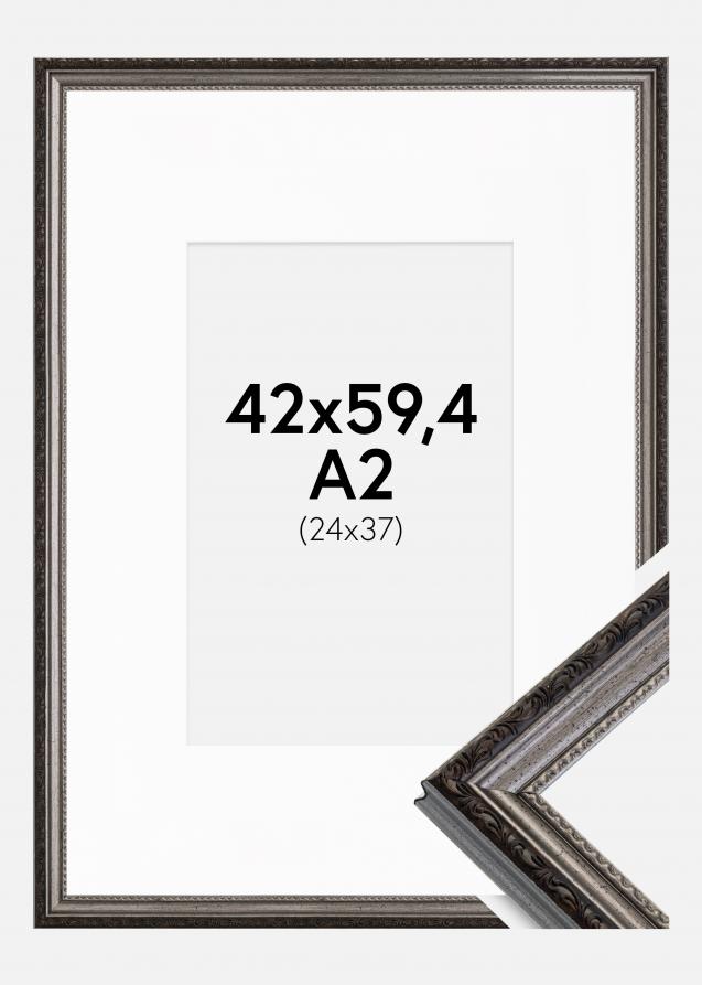 Ram med passepartou Frame Abisko Silver 42x59.4 cm (A2) - Picture Mount White 25x38 cm