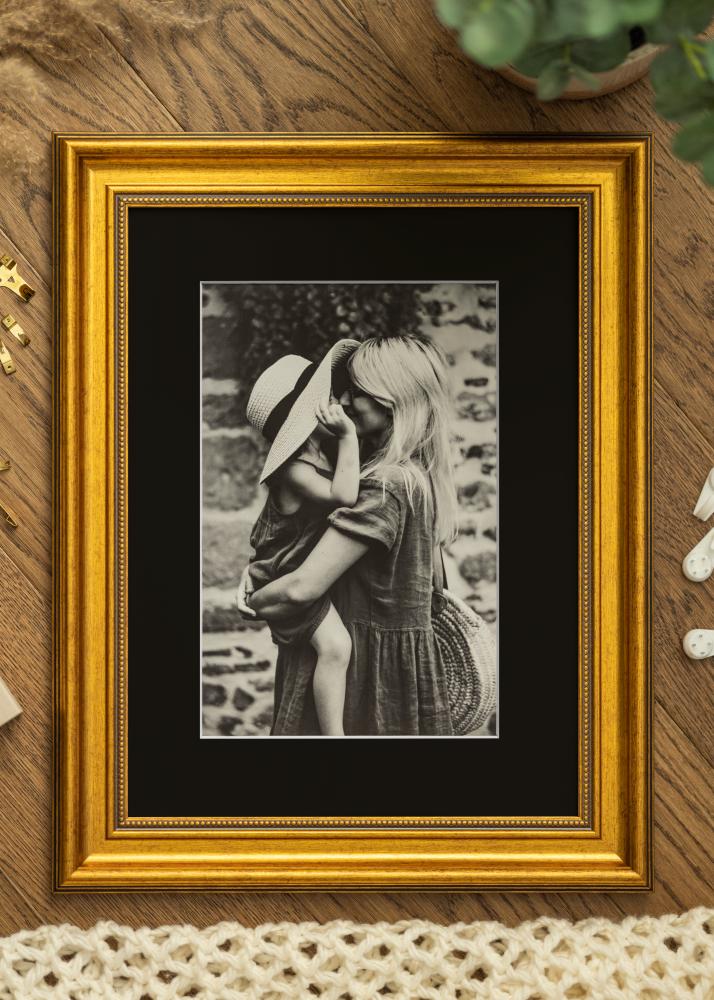 Ram med passepartou Frame Rokoko Gold 50x60 cm - Picture Mount Black 16x20 inches
