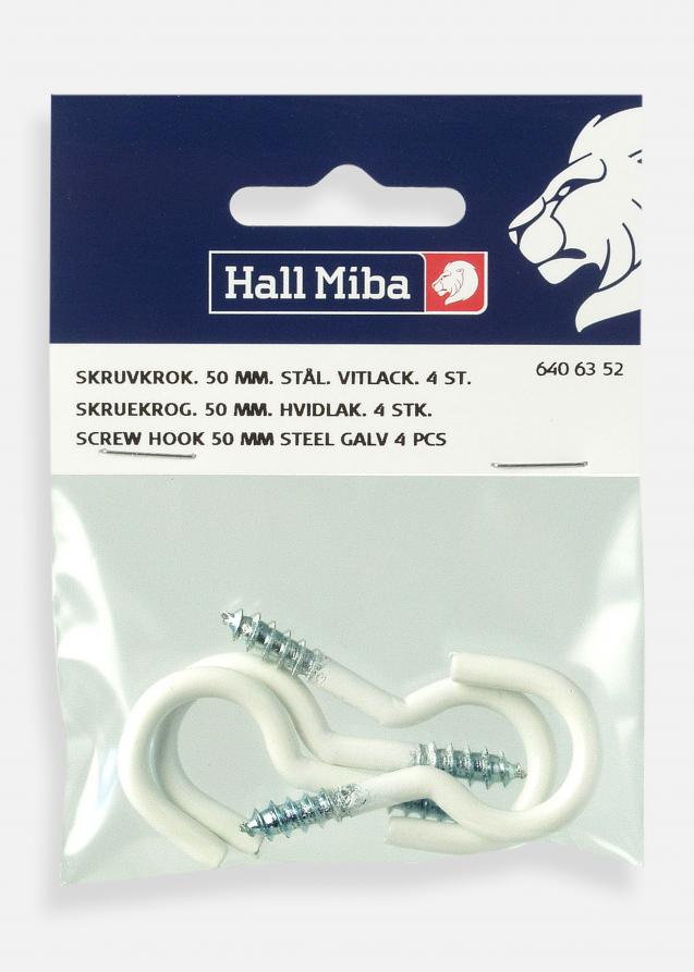 Hallmiba Screw Hook 50 mm white painted steel 4-pack