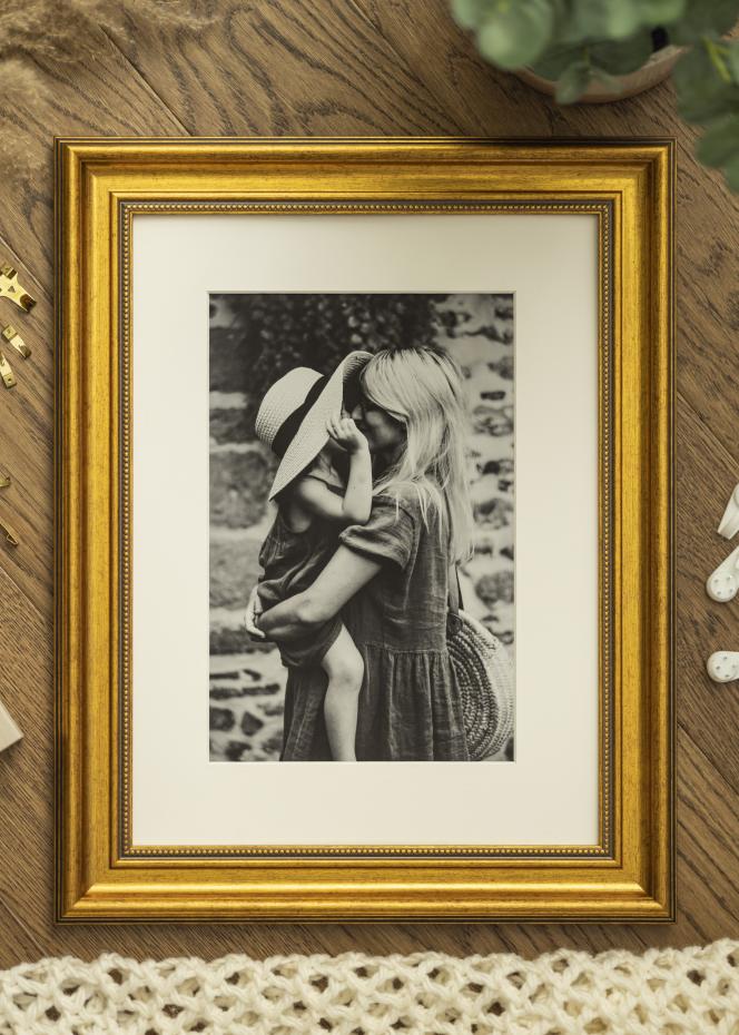 Ram med passepartou Frame Rokoko Gold 30x40 cm - Picture Mount White 8x12 inches
