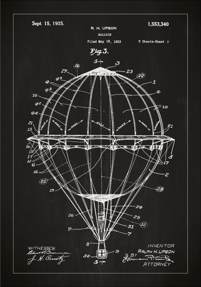 Bildverkstad Patent drawing - Hot air balloon - Black Poster