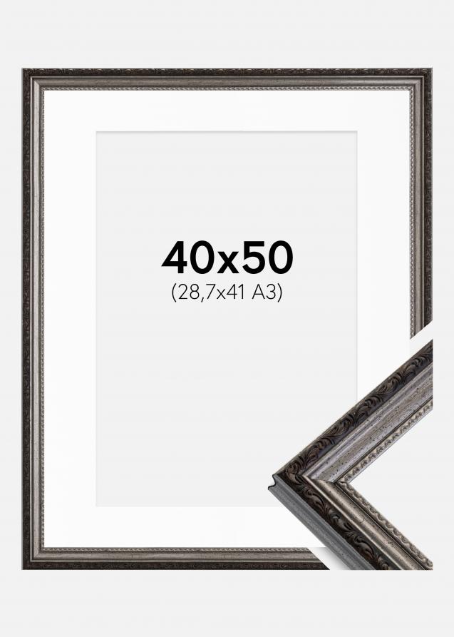 Ram med passepartou Frame Abisko Silver 40x50 cm - Picture Mount White 29.7x42 cm