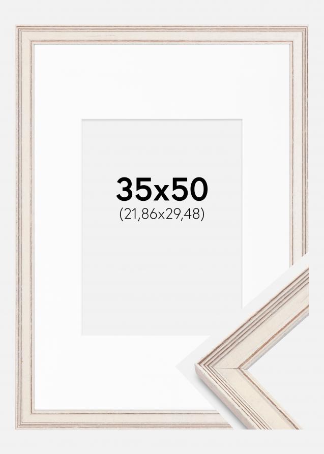Ram med passepartou Frame Shabby Chic White 35x50 cm - Picture Mount White 9x12 inches