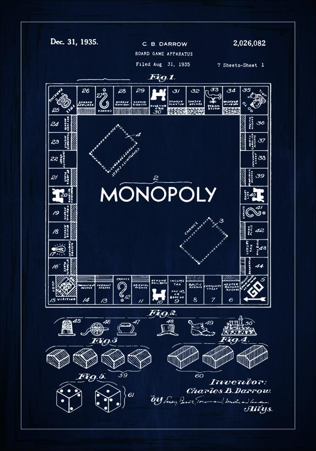 Bildverkstad Patent drawing - Monopoly I - Blue Poster