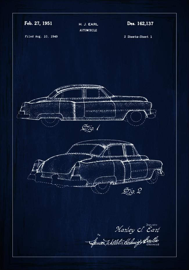 Bildverkstad Patent drawing - Cadillac I - Blue Poster
