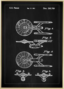 Bildverkstad Patent drawing - Star Trek - USS Enterprise - Black Poster