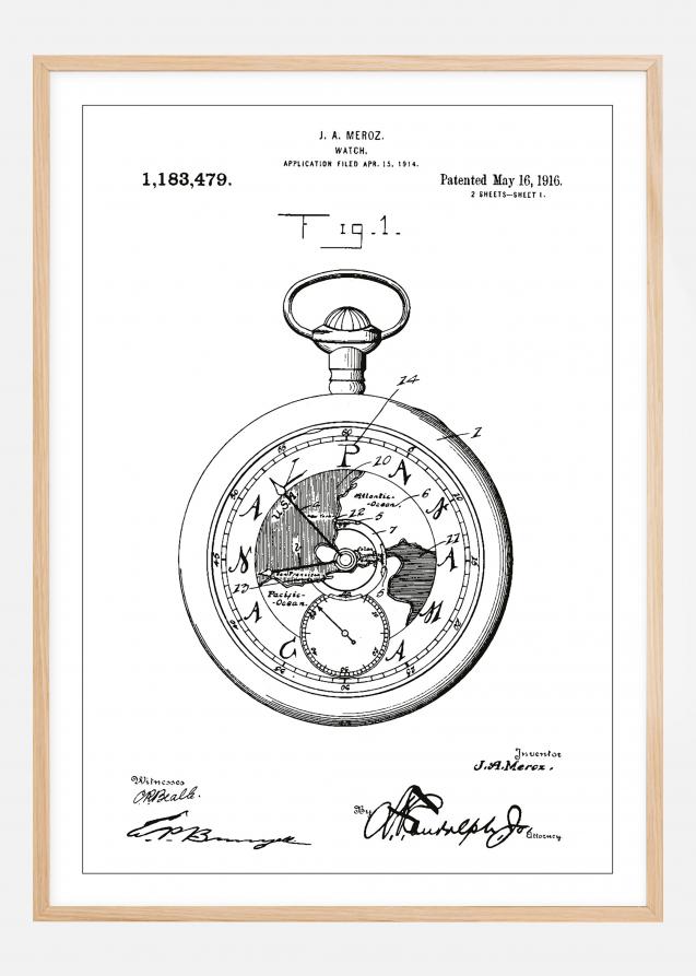 Bildverkstad Patent drawing - Pocketwatch - White Poster