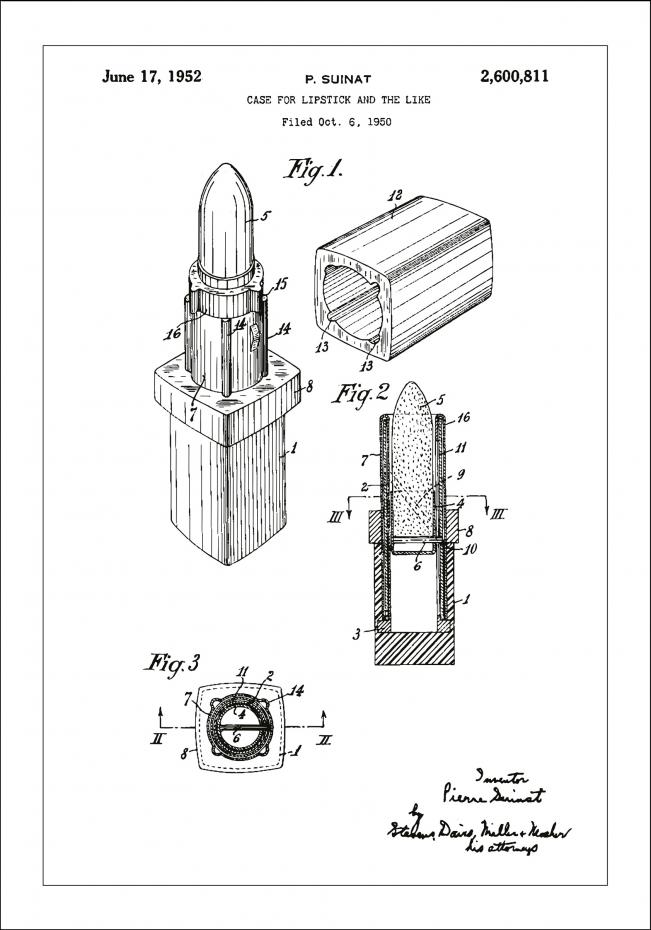 Bildverkstad Patent drawing - Lipstick - White Poster