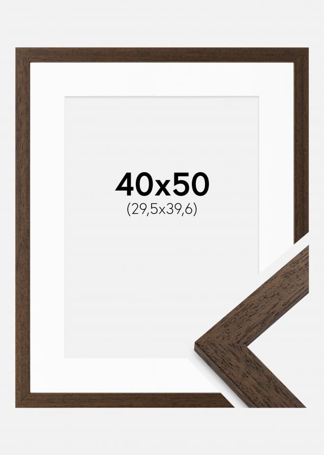 Ram med passepartou Frame Brown Wood 40x50 cm - Picture Mount White 12x16 inches