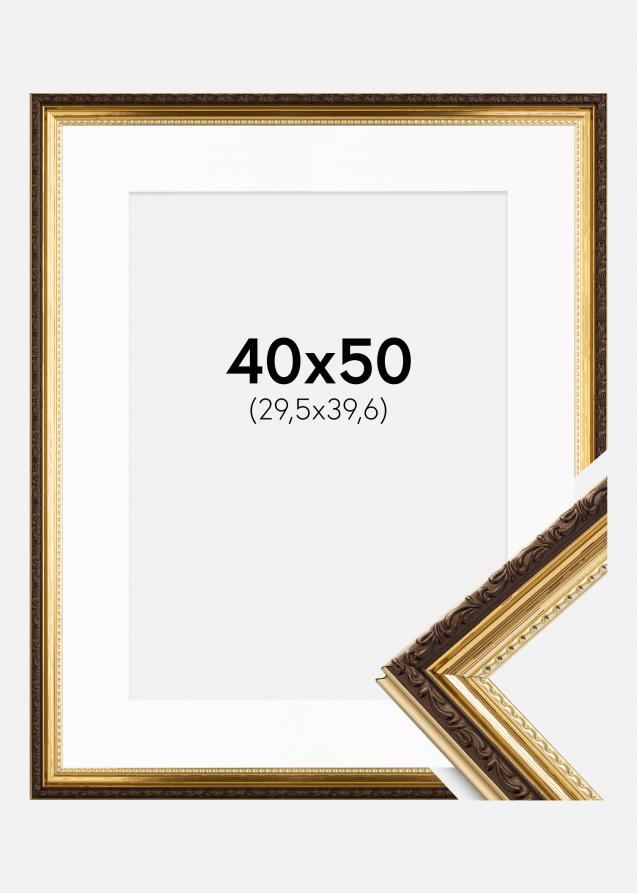 Ram med passepartou Frame Abisko Gold 40x50 cm - Picture Mount White 12x16 inches