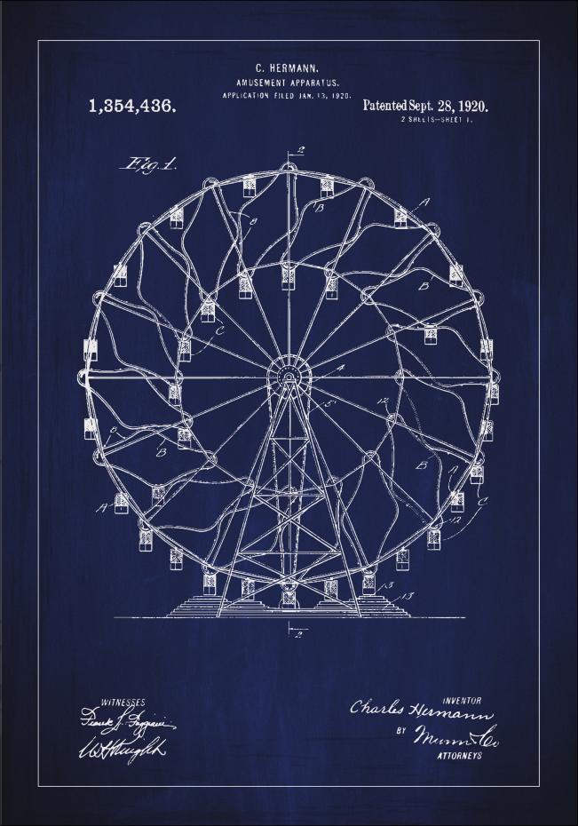 Bildverkstad Patent drawing - Ferris wheel - Blue Poster
