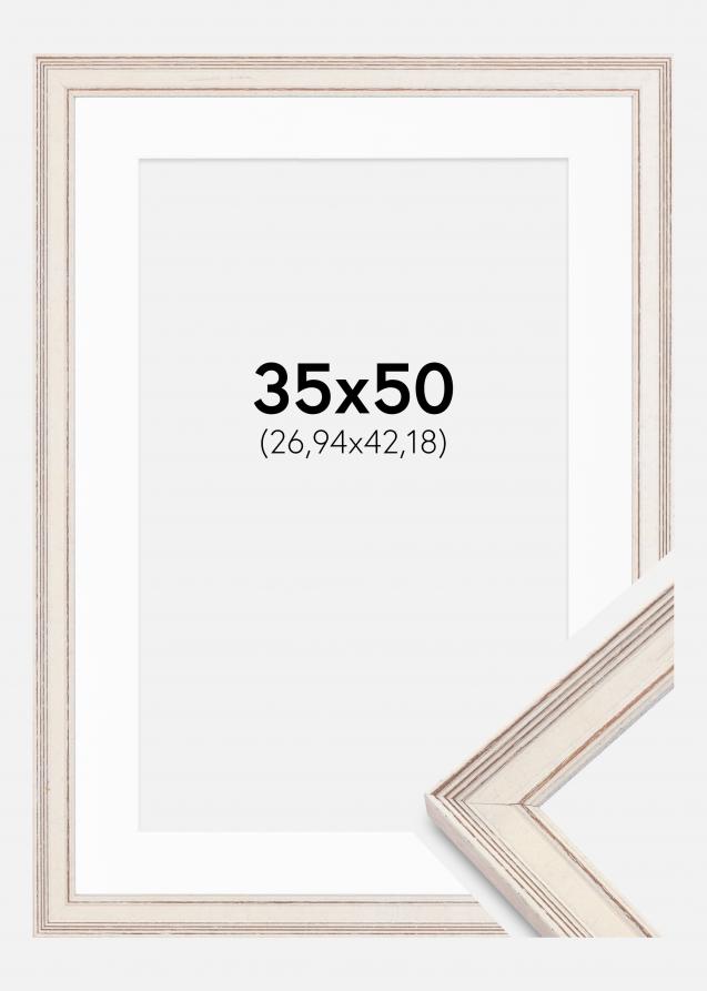Ram med passepartou Frame Shabby Chic White 35x50 cm - Picture Mount White 11x17 inches