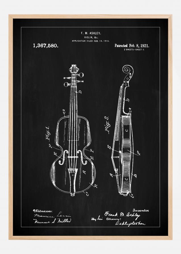 Bildverkstad Patent drawing - Violin - Black Poster