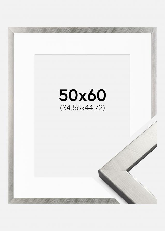Ram med passepartou Frame Uppsala Silver 50x60 cm - Picture Mount White 14x18 inches