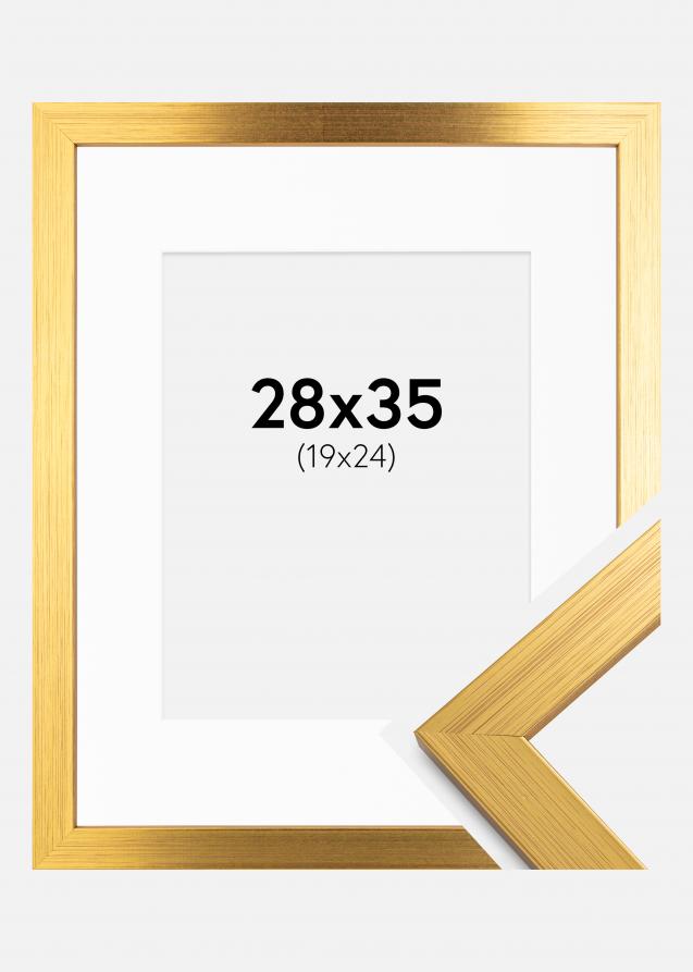 Ram med passepartou Frame Gold Wood 28x35 cm - Picture Mount White 20x25 cm