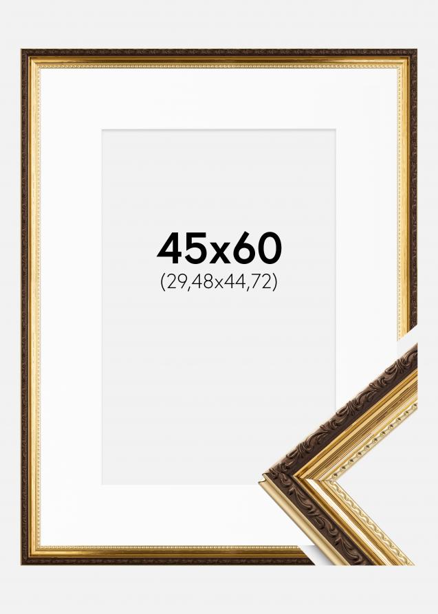 Ram med passepartou Frame Abisko Gold 45x60 cm - Picture Mount White 12x18 inches