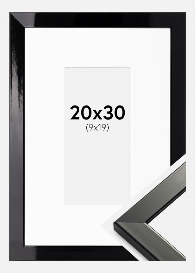 Ram med passepartou Frame Uppsala Black High gloss 20x30 cm - Picture Mount White 10x20 cm