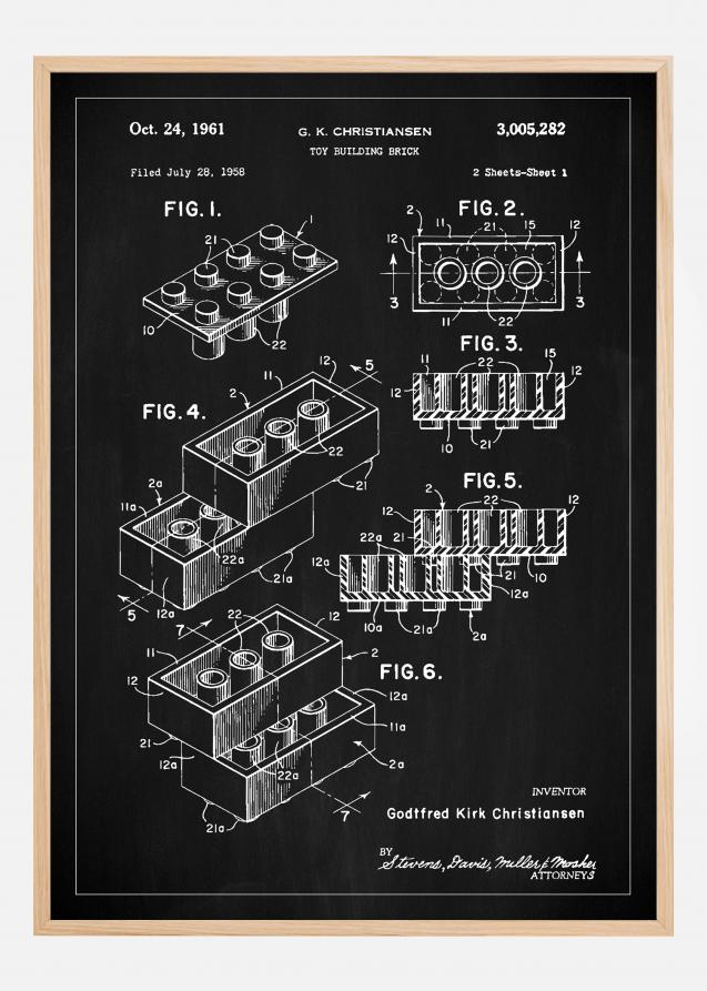 Lagervaror egen produktion Patent Print - Lego Block I - Black Poster