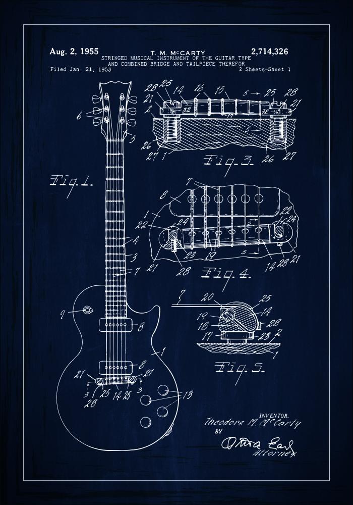 Bildverkstad Patent drawing - Electric guitar I - Blue Poster