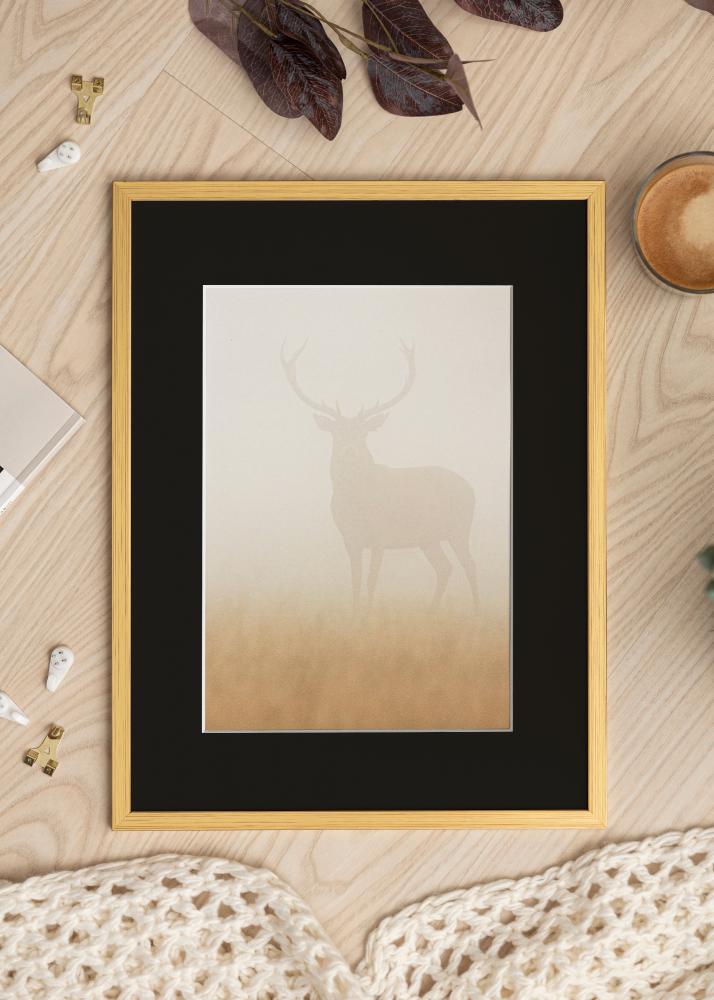 Ram med passepartou Frame Edsbyn Gold 15x20 cm - Picture Mount Black 4x6 inches