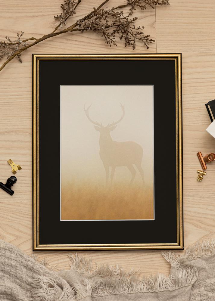 Ram med passepartou Frame Horndal Gold 20x25 cm - Picture Mount Black 5x7 inches