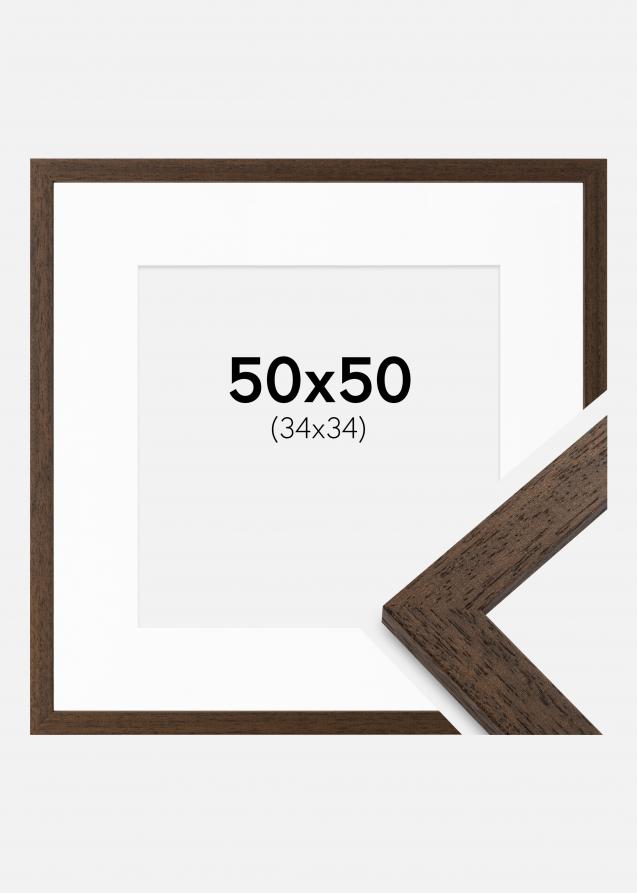 Ram med passepartou Frame Brown Wood 50x50 cm - Picture Mount White 35x35 cm
