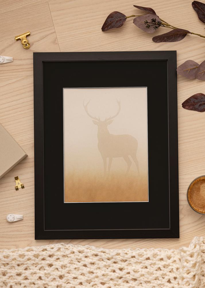 Ram med passepartou Frame Black Wood 18x35 cm - Picture Mount Black 4x10 inches