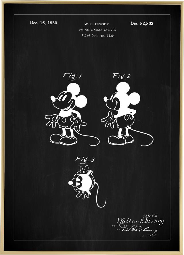 Bildverkstad Patent drawing - Disney - Mickey Mouse - Black Poster