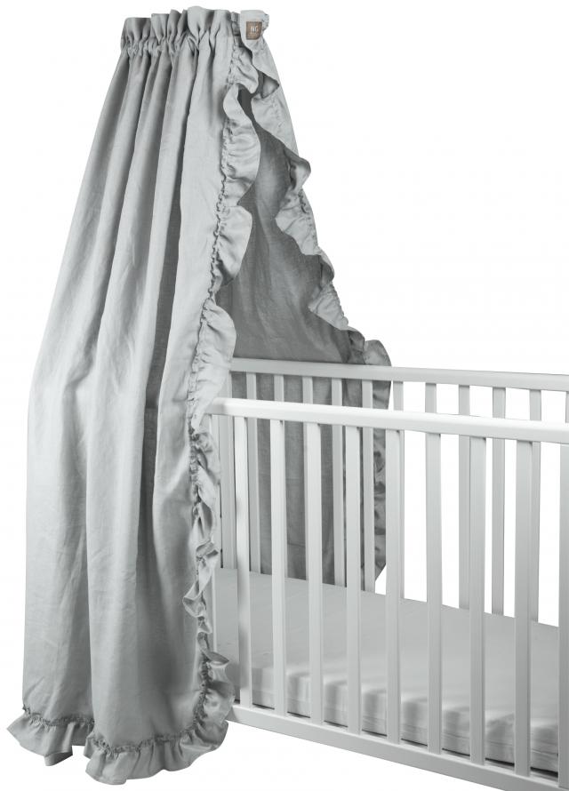 NG Baby Bed Canopy Ruffled - Light Grey 155x230 cm