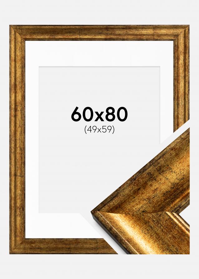 Ram med passepartou Frame Saltsjöbaden Gold 60x80 cm - Picture Mount White 50x60 cm