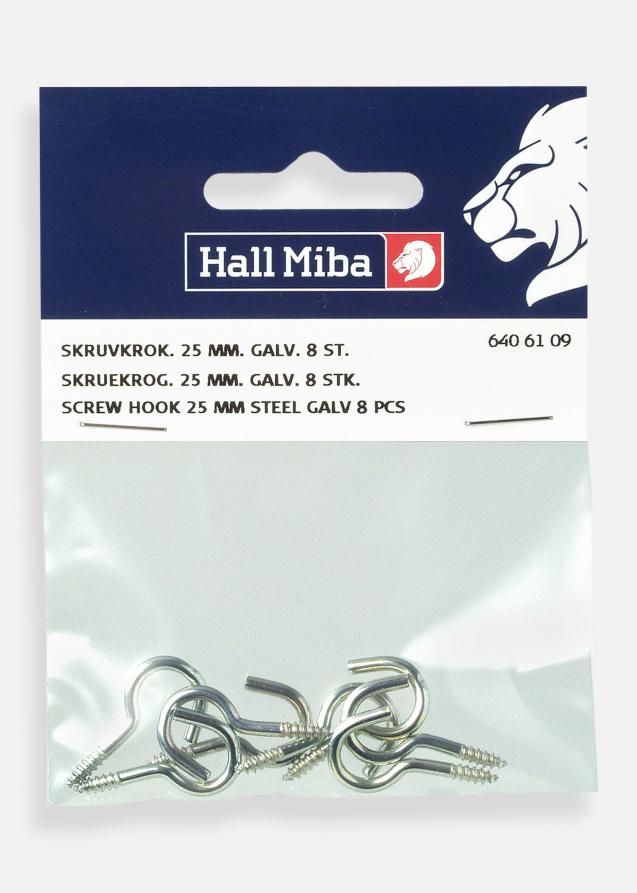Hallmiba Screw Hook 25 mm galvanised steel 8-pack