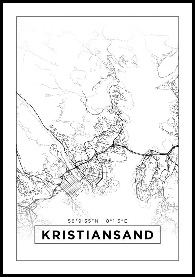 Bildverkstad Map - Kristiansand - White Poster