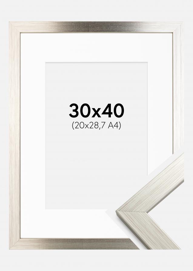 Ram med passepartou Frame Silver Wood 30x40 cm - Picture Mount White 21x29.7 cm (A4)