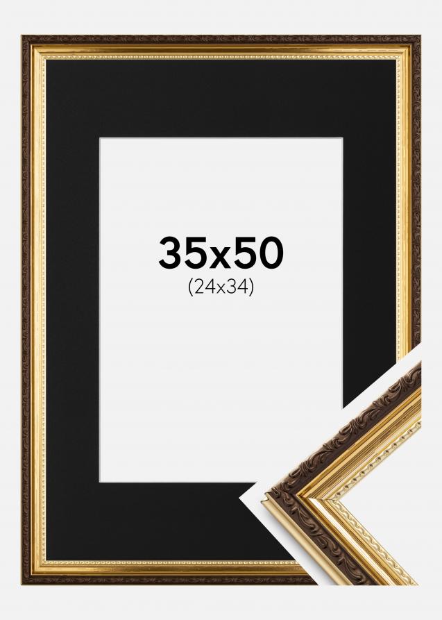 Ram med passepartou Frame Abisko Gold 35x50 cm - Picture Mount Black 25x35 cm