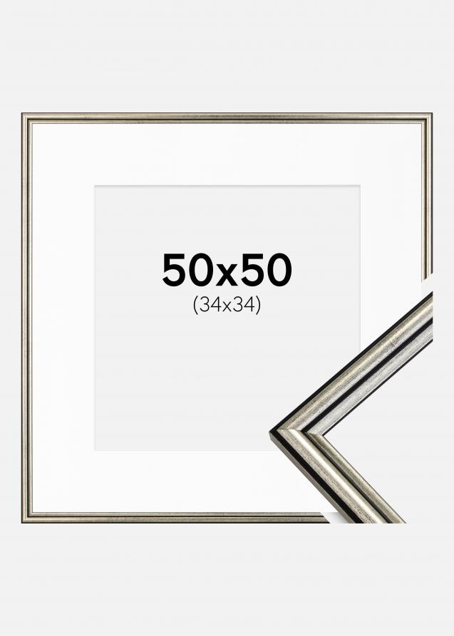 Ram med passepartou Frame Horndal Silver 50x50 cm - Picture Mount White 35x35 cm