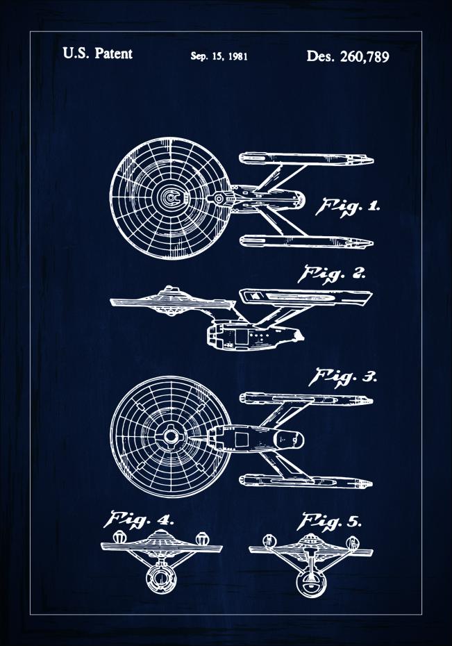 Bildverkstad Patent drawing - Star Trek - USS Enterprise - Blue Poster