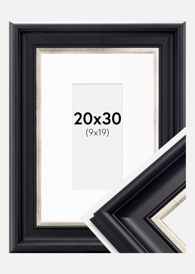 Ram med passepartou Frame Dalarna Black-Silver 20x30 cm - Picture Mount White 10x20 cm