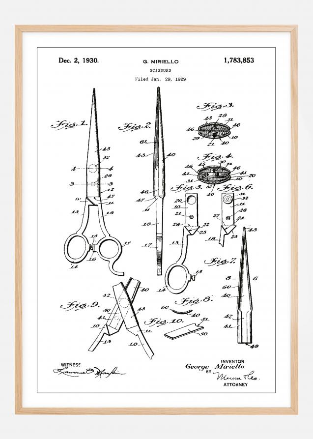 Bildverkstad Patent drawing - Scissors - White Poster