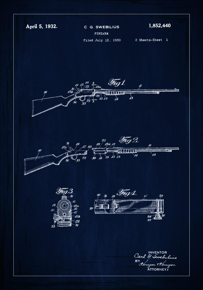 Bildverkstad Patent drawing - Rifle I - Blue Poster